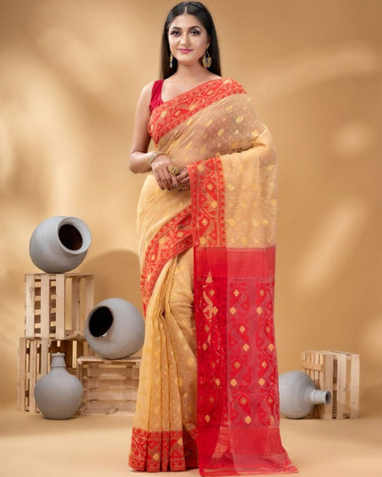 Elegant Woven Zari Pure Cotton Jamdani Saree for Women by DESH BIDESH