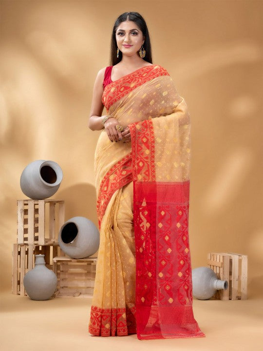 Elegant Woven Zari Pure Cotton Jamdani Saree for Women by DESH BIDESH