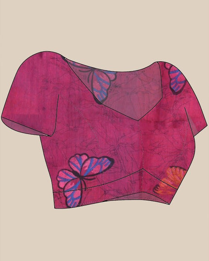 DESH BIDESH Elegant Blue & Purple Abstract Printed Festive Saree with Unstitched Blouse