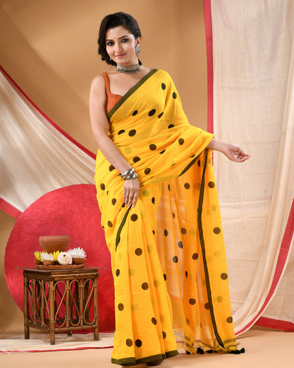 Women cotton handloom mulmul cotton sarees mul cotton sarees for women latest, Nazakat design batik print bandhani malmal linen office daily, party, wear sarees for women (Yellow Black)