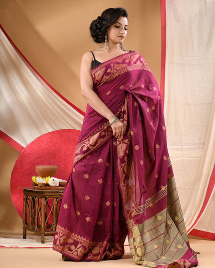 Women cotton silk tant handloom saree mysore party, wear sarees latest, design wedding, ready wear georgette chiffon saree soft silk cotton Taarini design sarees for women (Pink)