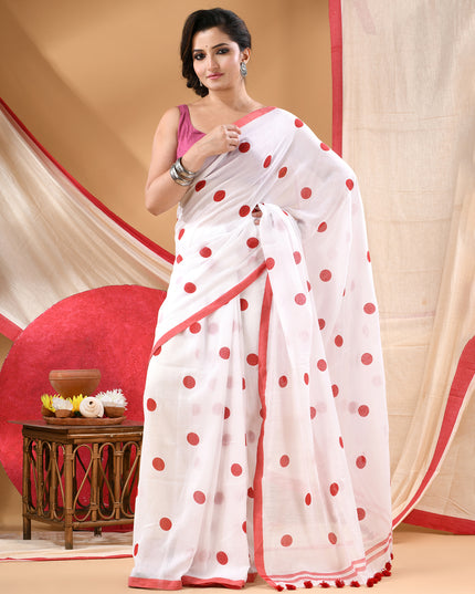 Women cotton silk tant handloom saree mysore party wear sarees latest design wedding handloom  sarees for women latest (Red)