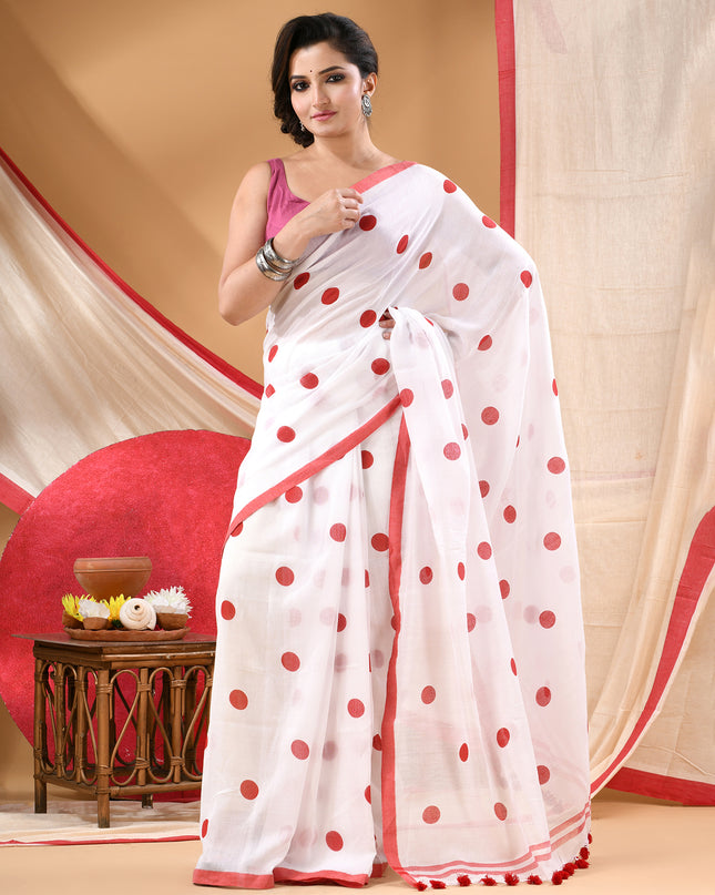 Women cotton silk tant handloom saree mysore party wear sarees latest design wedding handloom  sarees for women latest (Red)