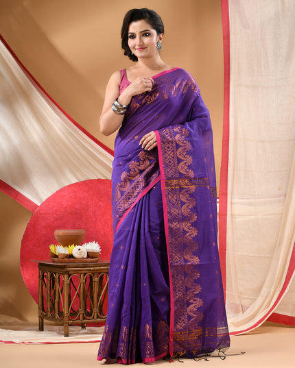 Women cotton silk tant handloom saree mysore party, wear sarees latest, design wedding, kanjivaram georgette chiffon saree soft silk cotton Senzia design sarees for women (Lavender)