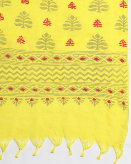 Women`s Bengal Tant Abhrak Work Design Handloom Cotton Saree With Blouse Piece (Yellow)