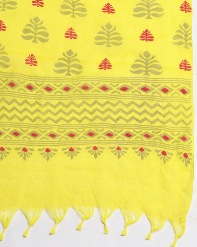 Women`s Bengal Tant Abhrak Work Design Handloom Cotton Saree With Blouse Piece (Yellow)