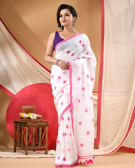 Women cotton silk tant handloom saree mysore party wear sarees latest design wedding handloom  sarees for women latest (Pink)