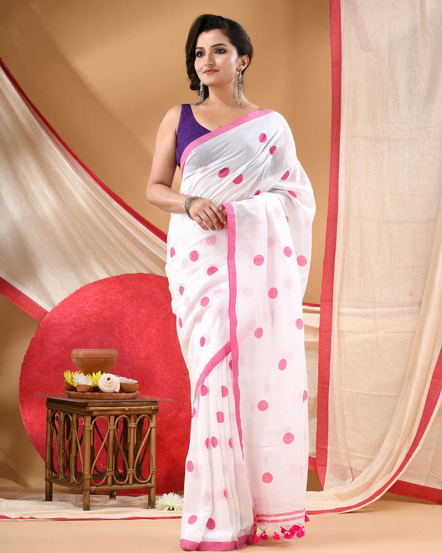 Women cotton silk tant handloom saree mysore party wear sarees latest design wedding handloom  sarees for women latest (Pink)