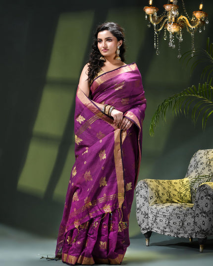 Cotton Silk Party Wear Saree Trendy Design Gulnaz Georgette Chiffon Cotton Saree (Purple)