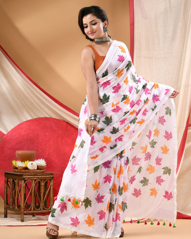 Women cotton handloom mulmul cotton sarees mul cotton sarees for women latest, Patta e Ishq design batik print bandhani malmal linen office daily, party, wear sarees for women (Pink)