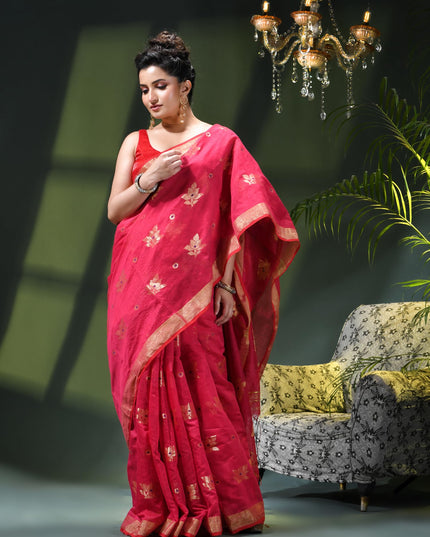 Cotton Silk Party Wear Saree Trendy Design Gulnaz Georgette Chiffon Cotton Saree (Pink)