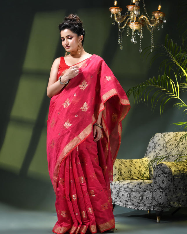 Cotton Silk Party Wear Saree Trendy Design Gulnaz Georgette Chiffon Cotton Saree (Pink)