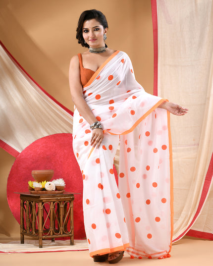 Women cotton silk tant handloom saree mysore party wear sarees latest design wedding handloom  sarees for women latest (Orange)