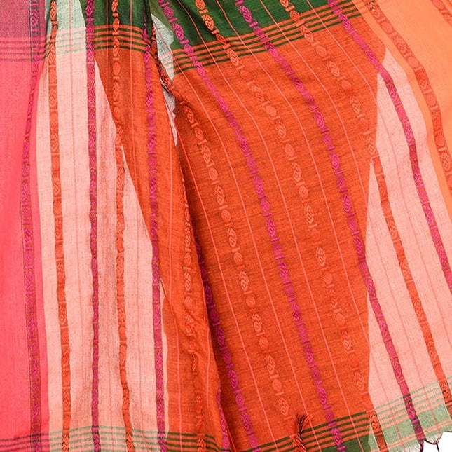 Women`s Traditional Bengali Bengamuri Pure Handloom Cotton Saree With Blouse Piece