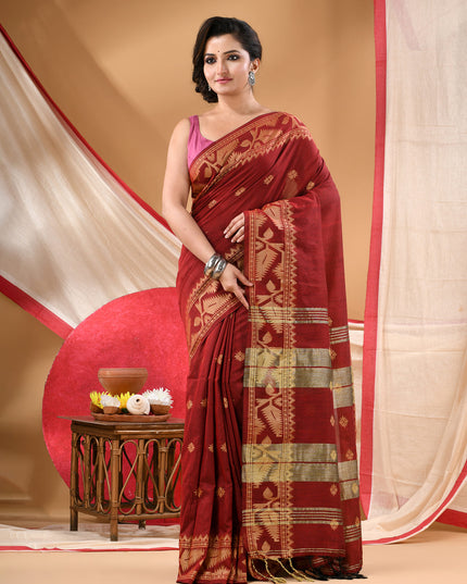 Women cotton silk tant handloom saree mysore party, wear sarees latest, design wedding, ready wear georgette chiffon saree soft silk cotton Taarini design sarees for women (Red)