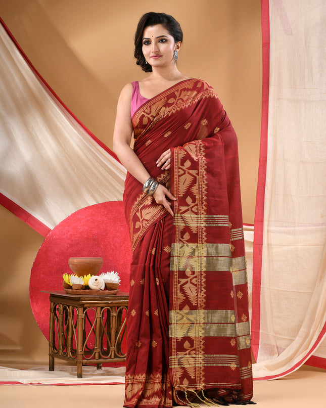 Women cotton silk tant handloom saree mysore party, wear sarees latest, design wedding, ready wear georgette chiffon saree soft silk cotton Taarini design sarees for women (Red)