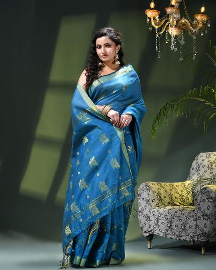 Cotton Silk Party Wear Saree Trendy Design Gulnaz Georgette Chiffon Cotton Saree (Royal Blue)