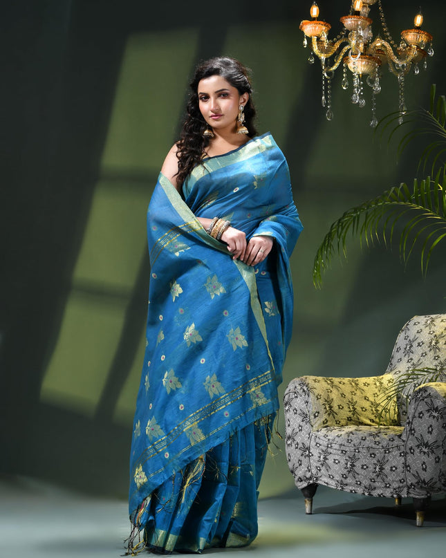 Cotton Silk Party Wear Saree Trendy Design Gulnaz Georgette Chiffon Cotton Saree (Royal Blue)