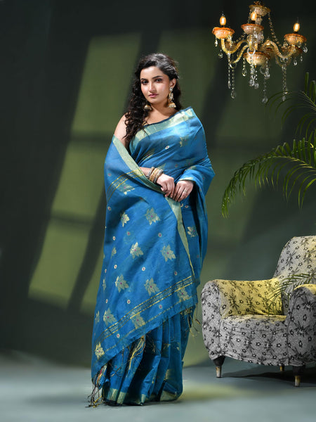 Cotton Silk Party Wear Saree Trendy Design Gulnaz Georgette Chiffon Cotton Saree (Royal Blue)