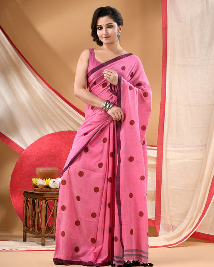 Women cotton handloom mulmul cotton sarees mul cotton sarees for women latest, Nazakat design batik print bandhani malmal linen office daily, party, wear sarees for women (Rose)