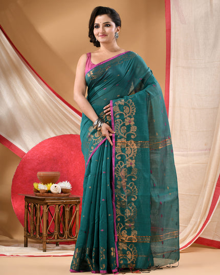 Women cotton silk tant handloom saree mysore party, wear sarees latest, design wedding, banarasi design georgette saree soft silk cotton MidNight Zari sarees for women (Tute)