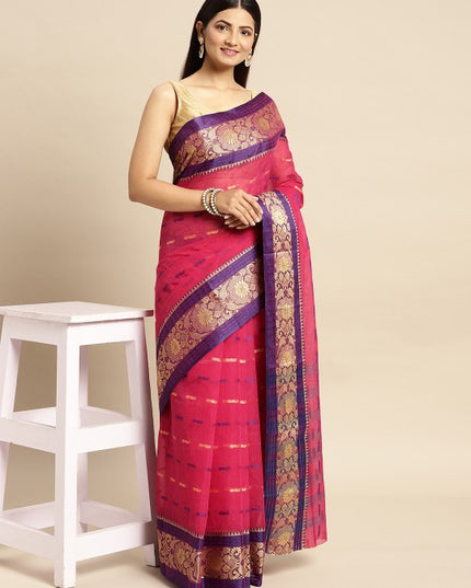 DESH BIDESH Pink Ethnic Motifs Pure Cotton Taant Saree