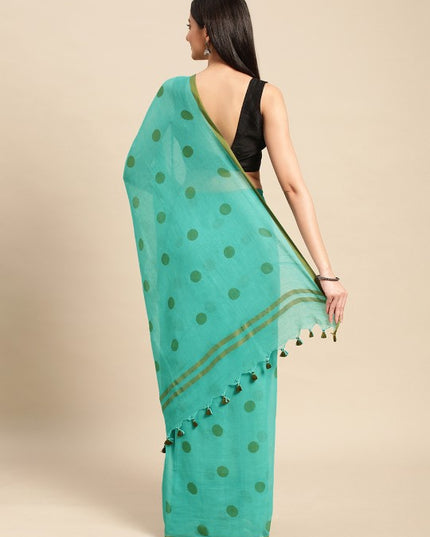 DESH BIDESH Polka Dots Pure Cotton Taant Saree