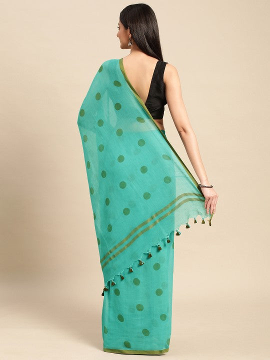 DESH BIDESH Polka Dots Pure Cotton Taant Saree