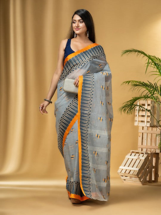 DESH BIDESH Ethnic Motifs Woven Design Pure Cotton Taant Saree