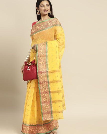 DESH BIDESH Yellow Ethnic Motifs Pure Cotton Taant Saree