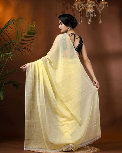 DESH BIDESH Solid Soft Mulmul Cotton Saree - Elegant, Lightweight, and Comfortable