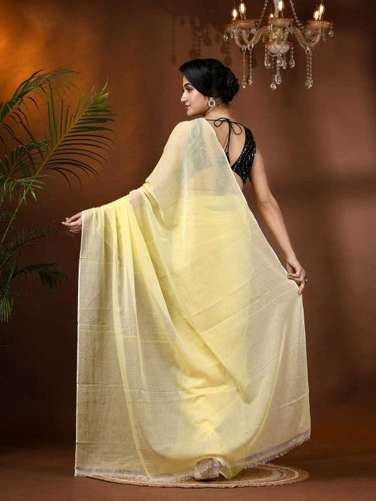 DESH BIDESH Solid Soft Mulmul Cotton Saree - Elegant, Lightweight, and Comfortable