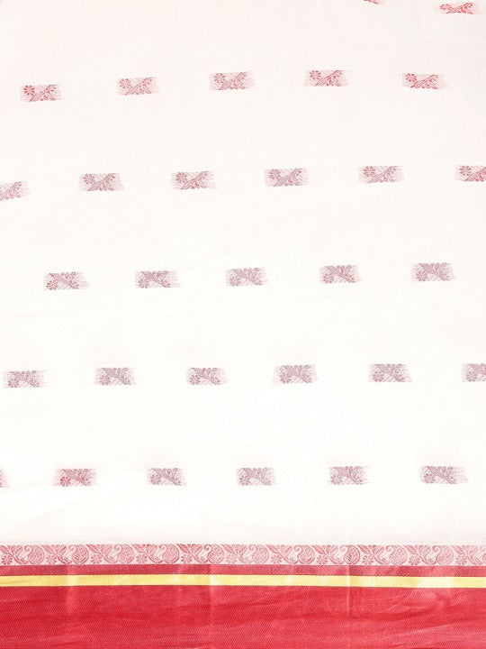 DESH BIDESH White & Red Ethnic Motifs Pure Cotton Taant Saree