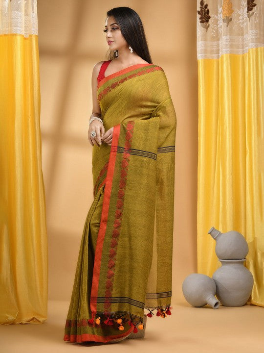 DESH BIDESH Ethnic Motifs Woven Design Pure Cotton Taant Saree