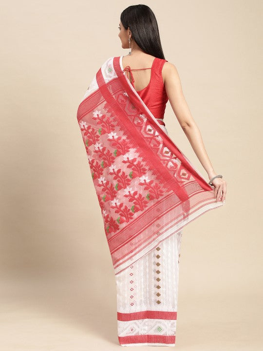 DESH BIDESH Ethnic Motifs Pure Cotton Jamdani Saree