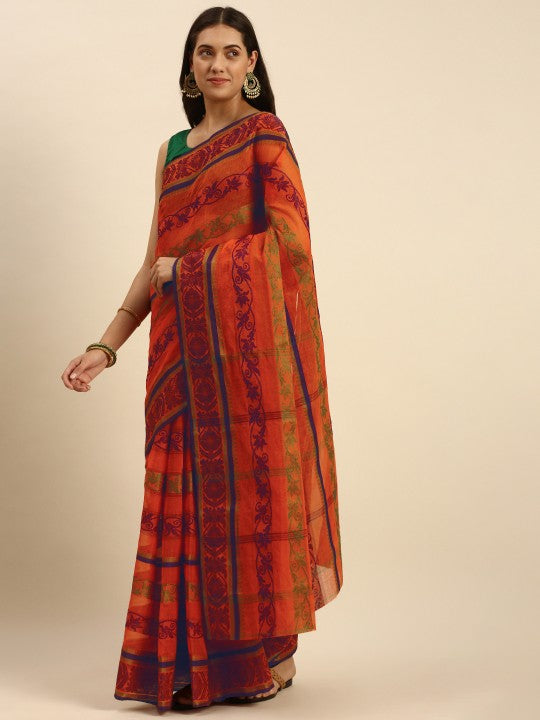 DESH BIDESH Woven Design Pure Cotton Taant Saree