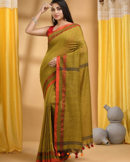DESH BIDESH Ethnic Motifs Woven Design Pure Cotton Taant Saree