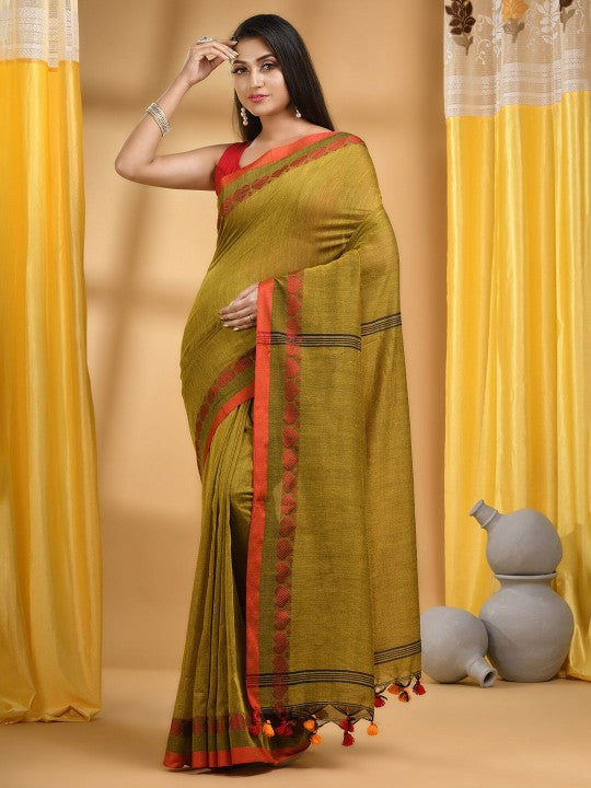 DESH BIDESH Ethnic Motifs Woven Design Pure Cotton Taant Saree
