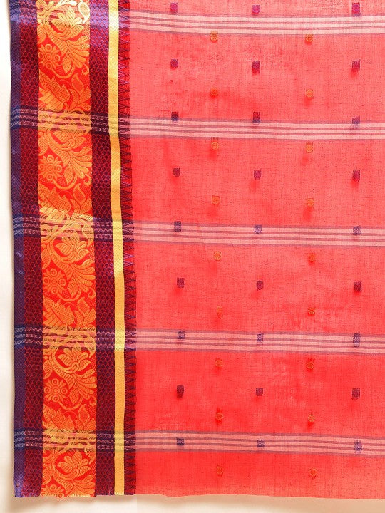 DESH BIDESH Red Ethnic Motifs Pure Cotton Taant Saree