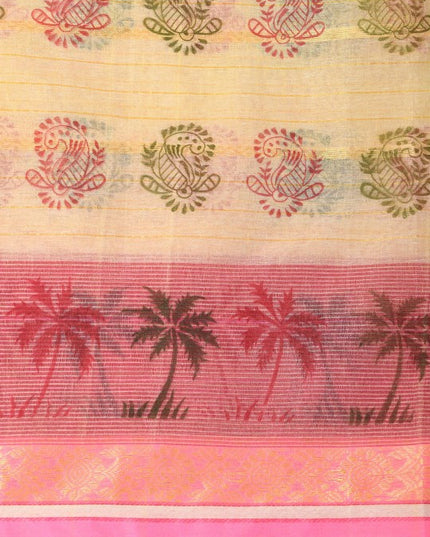 DESH BIDESH Ethnic Motifs Printed Pure Handloom Cotton Saree with Block Print