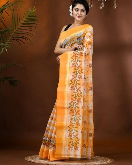 Exquisite Floral Pure Cotton Block Print Saree: Traditional Indian Drape for Women