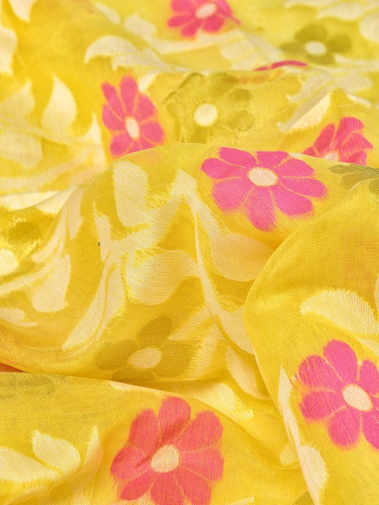 DESH BIDESH Floral Woven Design Pure Cotton Jamdani Saree