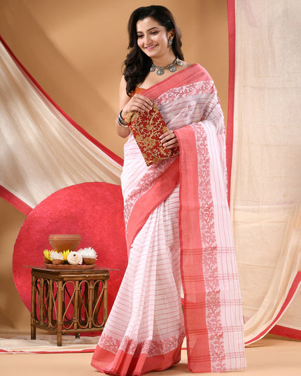 Women Tant cotton saree for woman party, wear sarees cotton georgette handloom wedding new chiffon collection sarees for women latest, Chitralekha design (Red)