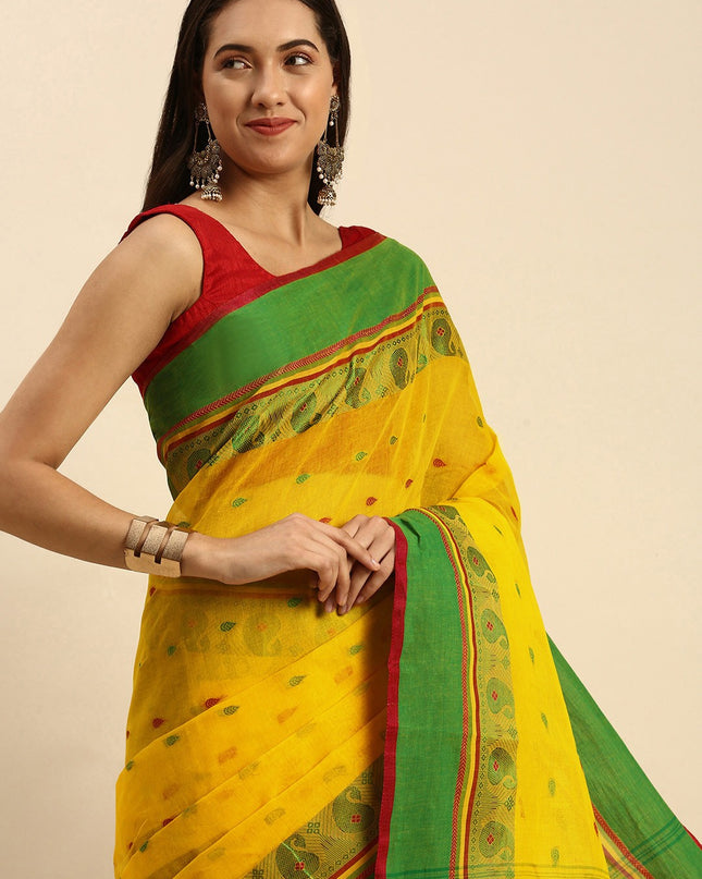 DESH BIDESH Woven Minakari Kolka Design Pure Cotton Bengal Taant Saree