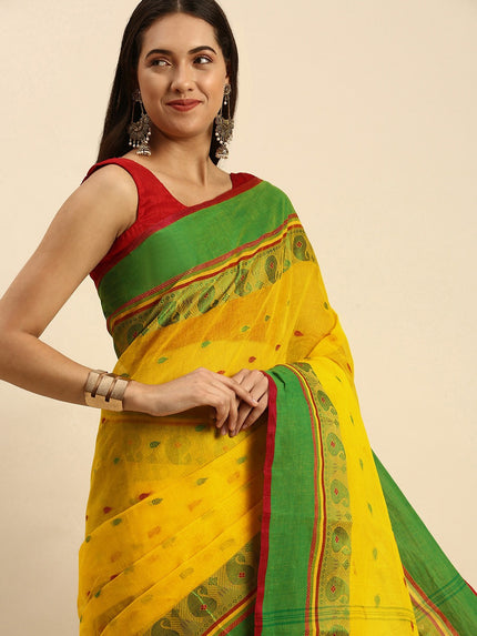 DESH BIDESH Woven Minakari Kolka Design Pure Cotton Bengal Taant Saree