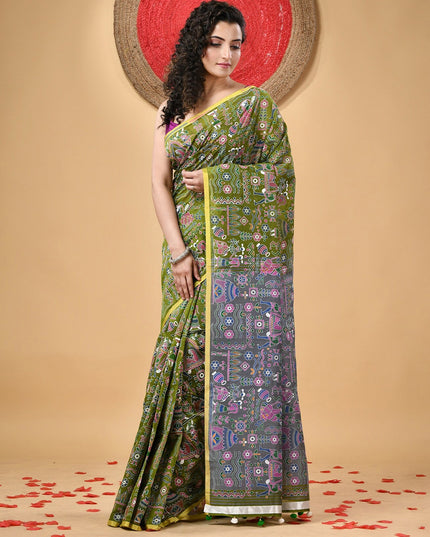 DESH BIDESH Tribal Palki Printed Designer Cotton Silk Saree for Women