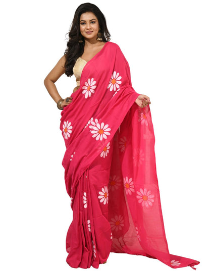 dB DESH BIDESH Women`s Mul Cotton Sarees Soft Fancy Phoolpari Latest, Design Party, Wear Cotton New Linen Saree For Woman With Blouse Piece (Pink)