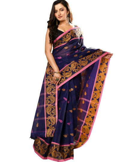 dB DESH BIDESH Cotton Saree For Woman Kolka Loom Design Border Traditional Tant Handloom Cotton Saree For Women Latest, Design Daily Wear Sari for Women Without Blouse Piece