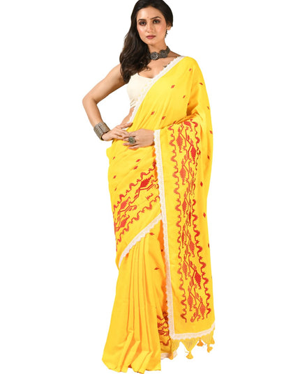 dB DESH BIDESH Women`s Cotton Saree For Woman Pallavika Embroidery Saree Design Soft Cotton Silk Fancy Lace Border Saree with Blouse