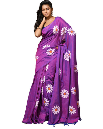 dB DESH BIDESH Women`s Mul Cotton Sarees Soft Fancy Phoolpari Latest, Design Party, Wear Cotton New Linen Saree For Woman With Blouse Piece (Purple)